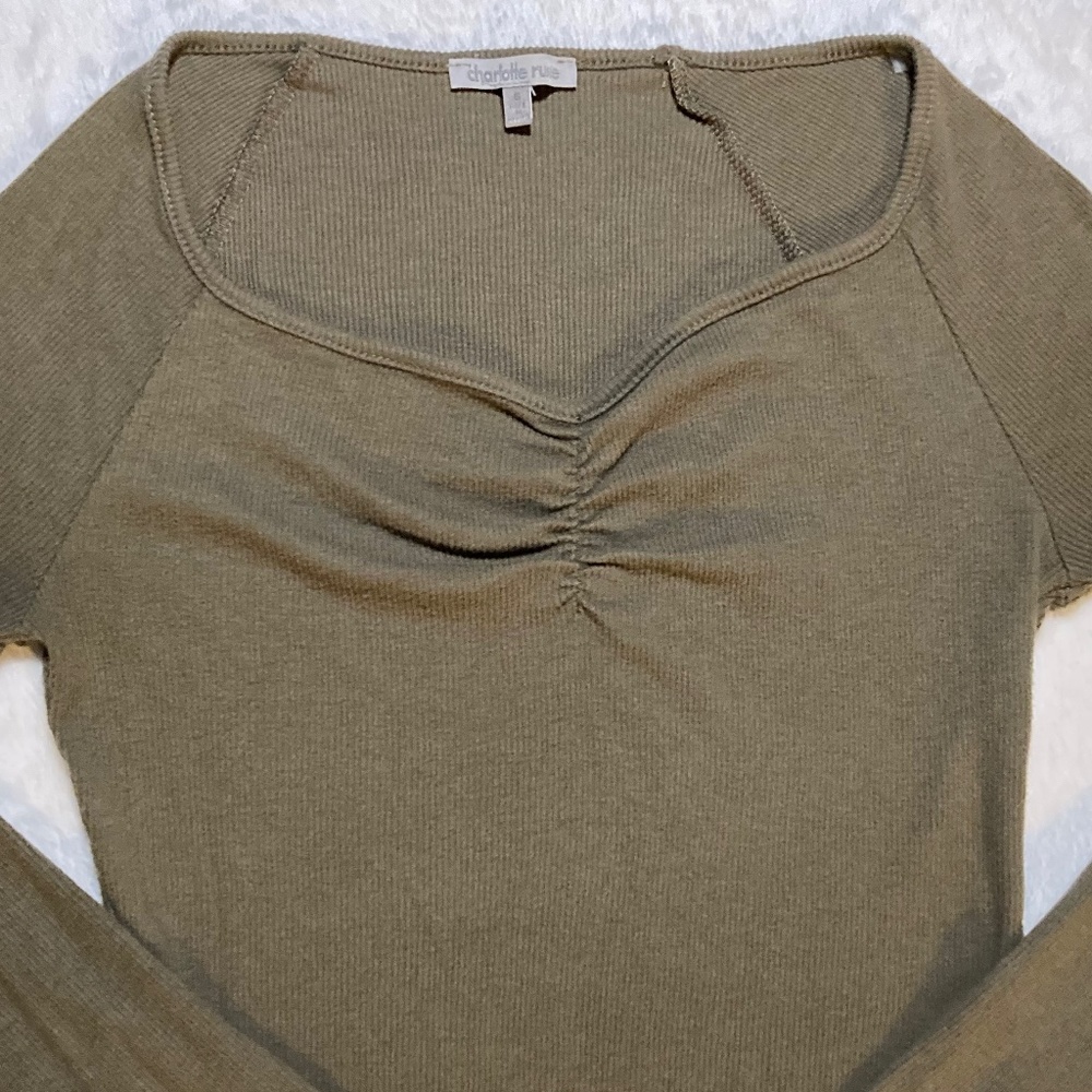 Women’s Olive Green Long Sleeve Top, Charlotte Russe, Sz S